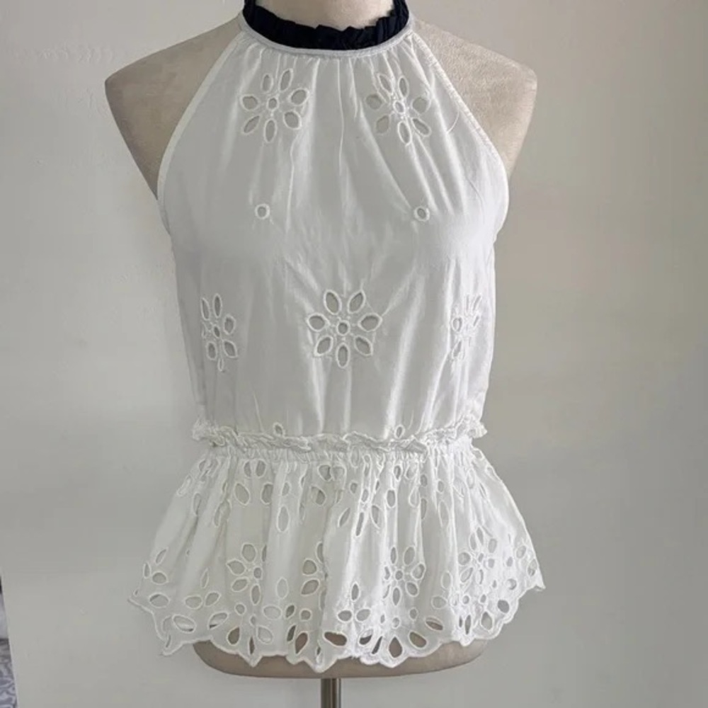 White Eyelet Halter Top